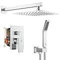 SR SUN RISE SRSH-D1203 12 Inches Bathroom Luxury Rain Mixer Shower Combo Set Wall Mounted Rainfall Shower Head System Polished Chrome Shower Faucet Rough-in Valve Body and Trim Included