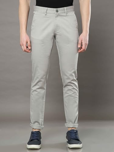 Image of COOL COLORS Men's Light Grey Narrow Fit Cotton Lycra Casual Trouser for Men
