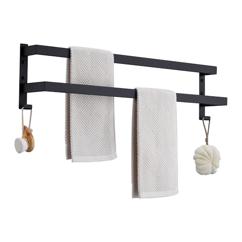 Xiarnotogi Double Towel Bar Towel Racks for Bathroom, Bath Towel Holders Wall Mount, Stainless Steel Towels Shelves Towel Rail, 2-Tiers (Matte Black, 32 Inches) by Xiarnotogi - Used condition - US$41.61