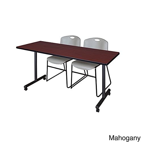 Image of Regency Kobe 66 x 24 in. Mobile T-Base Training Table- Maple, 2 Zeng Stack Chairs- Grey