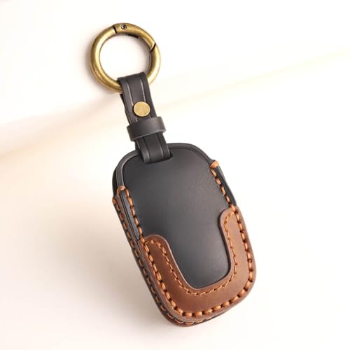 Image of keyzone dual leather key cover for Hyundai i20, Creta, Venue, Tucson, Alcazar, Verna, Xcent, Aura, Elantra 3 button smart key
