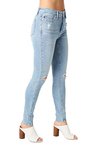 Judy Blue Women's Mid Rise Tummy Control Destroy Skinny Jeans4