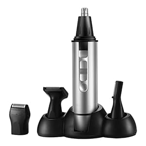 4 in 1 Nose Hair Trimmer for Men, Battery Powered Nose and Ear Trimmer Clipper, Waterproof Eyebrow & Facial Hair Trimmer for Travel, Bathroom, Camping Razor