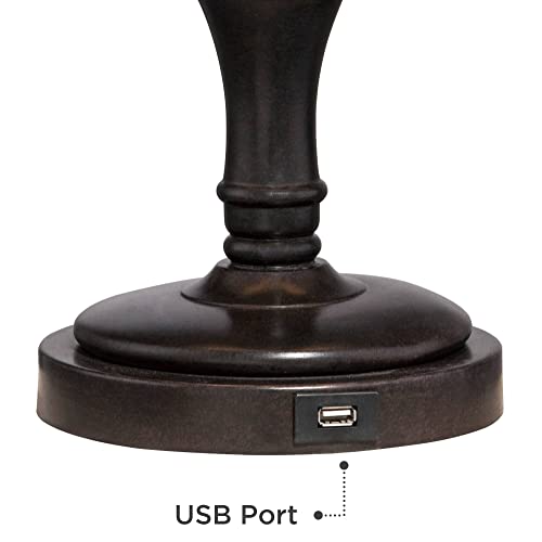 Regency Hill Corey Traditional Swing Arm Desk Table Lamp With Hotel Style Usb Charging Port 21.75" High Bronze Metal Faux Leather Bell Shade For Living Room Bedroom House Bedside Home #TOP4