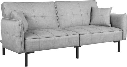 Image of PayLessHere Modern Convertible Futon Sofa Adjustable Folding Couch Sofa Bed Loveseat with Cotton Padding and High-Elastic Sponge for Living Room or Bedroom, Grey