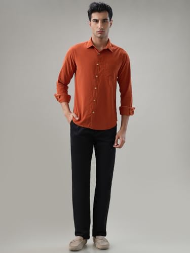Image of Park Avenue Men Slim Fit Solid Pattern Pure Cotton Semi Cut Away Collar Full Sleeve Casual Shirt