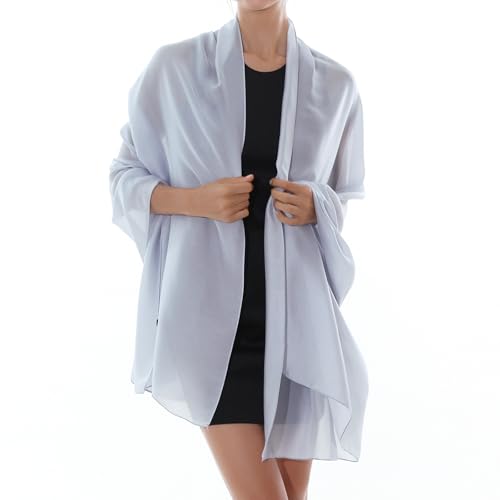 RIIQIICHY Women Shawls and Wraps for Evening Dresses Like Chiffon Silk Scarf Formal Silky Pashmina Shawls for Weddings, Grey, L