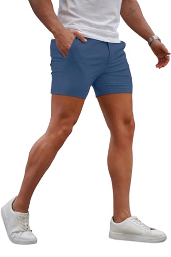 Image of GINGTTO Mens Slim Fit Shorts Plaid Chino Short Tapered Leg Skinny Stretch