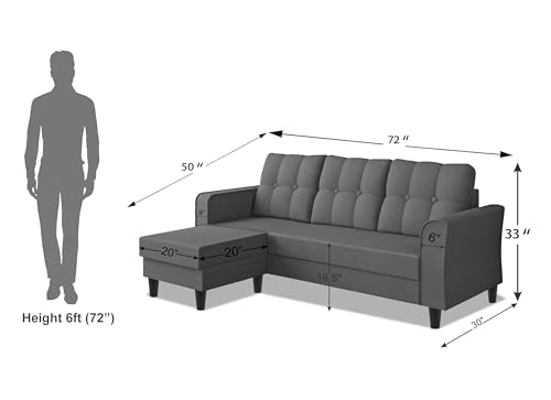 Image of Adorn India Maddox Tufted L Shape 4 Seater Wood Sofa Set (Grey) (3 Year Warranty)