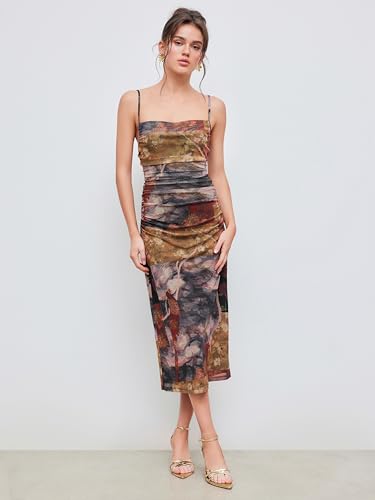 CIDER Floral Dress Cowl Neck Ruched Maxi Dress Boho Mid Waist Casual Elegant Party Vacation Dresses3