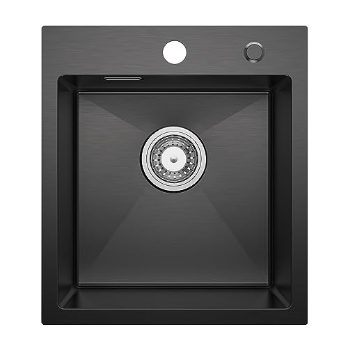 CECIPA Évier De Cuisine 1 Bac, Evier Cuisine 40 X 45 Cm, Evier Inox Avec Siphon, Évier Noir...