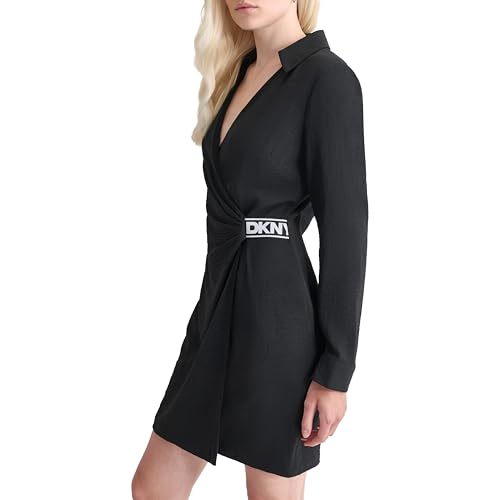 Image of DKNY Women's Long Sleeve Side Tie Mini Shirtdress