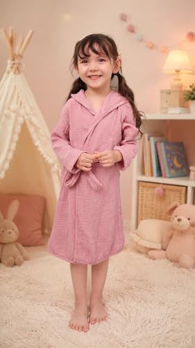 Image of TADO MUSLIN Organic Cotton Toddler Bathrobe, Soft and Breathable Baby Robe for Kid, Boy& Girl Hooded Robe Muslin