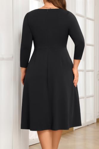 Image of Plus Size Wedding Guest Dress Fall Semi Formal 3 /4 Sleeve A-line Midi Dress