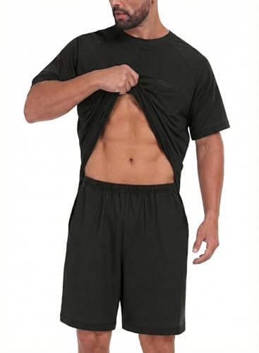 Image of Mens Pajamas Set Lightweight Summer Pjs Sleepwear Soft Comfy Short Sleeve Loungewear With Pocket (S-4X)