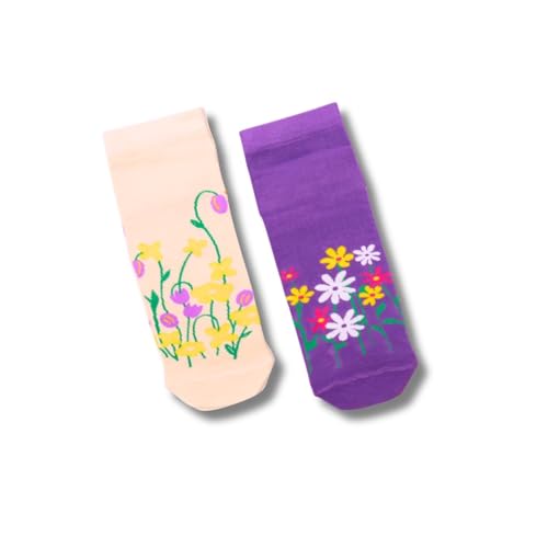 Image of THELA GAADI 100% Combed Cotton Funky Printed Socks for Girls & Women, Cute & Quirky Low Cut Ankle Length Socks, Odour Free, Breathable, Free Size, Pack of 2 Pairs