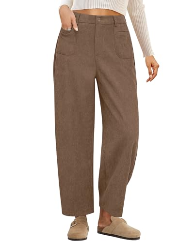 GRAPENT Barrel Pants for Women High Waisted Corduroy Elastic Waist Trendy Loose Casual Fall Trousers Pants with Pockets