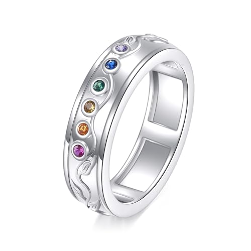 Bague rotative homme femme argent 925 anneau de méditation 7 chakras t7