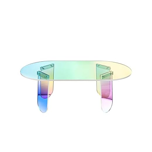 KSacry Acrylic Coffee Tables Modern Accent Night Stand Iridescent Table Coffee Table Side Table Round End Table Modern Chic Desk-Living for Office Home Decor (4 Legs Style, 37.4"L X 19.7"W X 13.8"H)