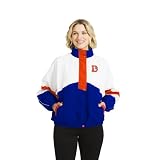 WEAR by Erin Andrews Women's White/Royal Denver Broncos Throwback Crinkle Full-Snap Hooded Windbreaker Jacket