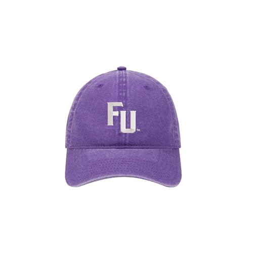 Furman University Beach Washed Cotton Twill Baseball Hat with FU Logo (Cotton Twill, Purple)