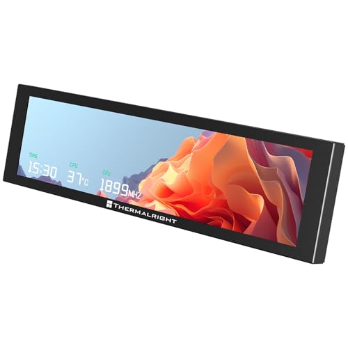 Thermalright Trofeo Vision 9.16 LCD Black, 9.16-inch Full-Color LCD Magnetic Display Screen, 1920x480 Resolution, Easy to Install,Master CPU/GPU Temperature(Black)