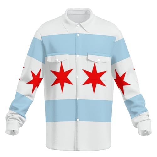 Chicago Flag Double Flap Pocket Patchwork Jacket,Casual Outdoor Work Wear for Men3