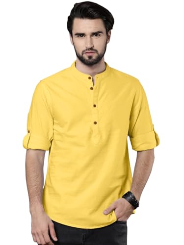 Kurta jaune pour festival homme Zombom avec col chinois élégant