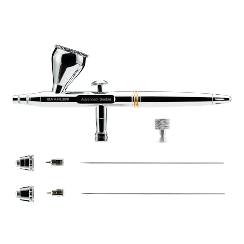 Gaahleri Airbrush Seeker Dual-Action Gravity Feed with 6-Channel Quick-Release Nozzle 0.3 & 0.5mm Dual Needle/Nozzle Set 1/3oz Cup & Ergonomic Calm Island for Model Building Model Painting Art