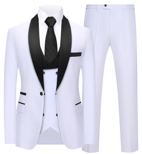 Elionm White Suit Men 3 Piece Slim Fit Prom Suits