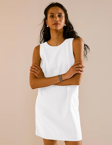 Image of VIUTIL Womens Summer Linen Mini Dress Boat Neck Low Back Sleeveless Tank Dresses with Pockets 2026 Vacation Outfits, Snow White, Large