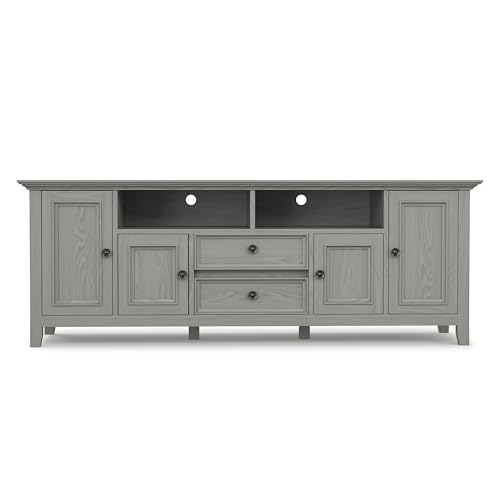 Image of SIMPLIHOME Amherst 72 inch Wide Solid Wood TV Stand in Fog Grey