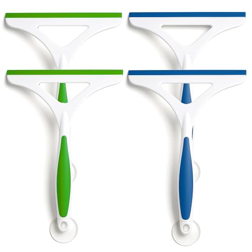 Set di 4 lavavetri per doccia con ventosa, detergente per vetri del bagno per porte, schermi e specchi, design compatto con finitura senza aloni, multiuso per piastrelle, finestre, pannelli curvi e