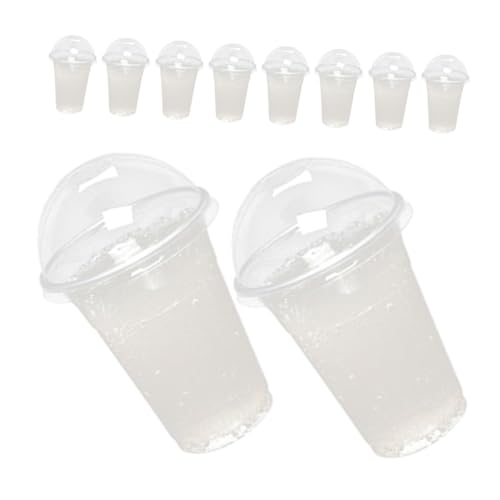 EXAOMBLE 20個 使い捨て透明プラスチックカップ ドーム蓋付き 飲みこぼれ防止 冷たいジュース アイス スムージー対応 パフェカップとしても