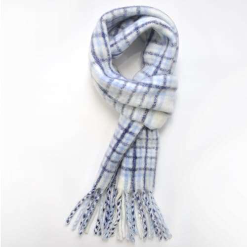 GXIHOUSLGC Winter Women Warm Cashmere Scarf Long Shawl Large Scarves Cold Weather Thick Tassel Blanket Scarfs Colorful Plaid (Plaid-Light Blue) - image 7