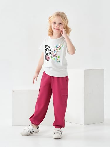 Image of Ayzozuy Kid Girl Clothes Outfits Figure Letter Graphic Tee Top + Flap Pocket Pants 2PC Clothing Set