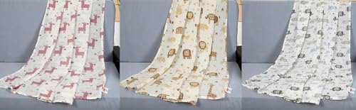 Image of Trance Home Linen Super Ultra Soft 100% Cotton Malmal Baby Swaddle Cloth,Soft Pure Cotton Sheets Baby Wrap Set for New Born Babies,New Born Swaddle Cloth(100x100 cm,Animals,Pack of 3),TC,200,Assorted