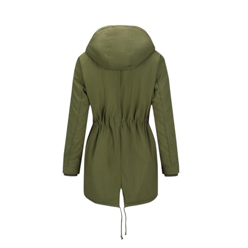 YYNUDA Wintermantel Damen Warm Gefüttert Winter Parka Mittellang Winterjacke Winterparka mit Fellkapuze Dicke Coat Große Größen #337 Grün M