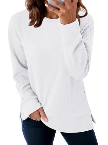 ONLYSHE Womens Shirts Long Sleeve Crewneck Tunic Tops Casual Lightweight Knit Solid Color Sweatshirts Trendy Blouse Basic Tee