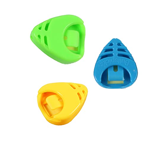 Rayzm Lot de 3 supports en plastique pour médiators de guitare, vert, jaune et bleu clair - Les Beatles, Paul McCartney, John Lennon, RIngo Starr, George Harrison Rayzm Lot de 3 supports en plastique pour médiators de guitare, vert, jaune et bleu clair