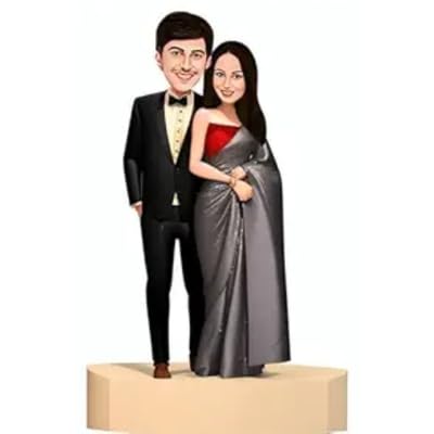 Customised Caricature Personalized Gift for Couple | 10 Inch with Back Stand | Text and 2 Photos