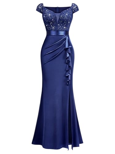 Miusol Women's Vintage V-Neck Slim Style Ruffle Split Evening Formal Maxi Dress3