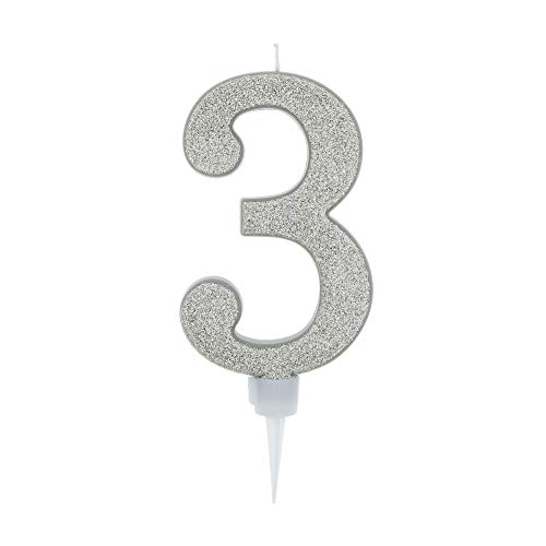Bougie d'anniversaire géante à paillettes argentées 17,5 cm, convient pour les fêtes...