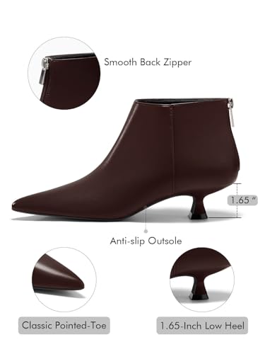 Coutgo Womens Kitten Low Heel Booties Pointed Toe Short Ankle Boots Back Zipper Fall Shoes4