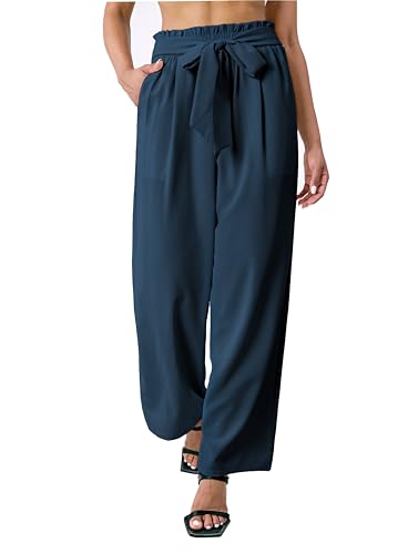 Palazzo Pants for Women Casual, Women's Wide Leg Pants with High Waist Adjustable Knot, Comfy Workwear
