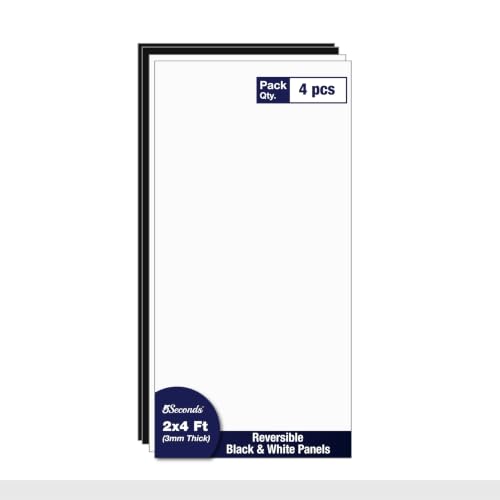 5Seconds Ultra Thin Smooth Drop Ceiling Tiles 2' x 4' (Pack of 4) | Reversible White & Black ACM Ceiling Panels | Waterproof, Washable, Rust Resistant | Easy Drop-in Installation | Covers 32.02 Sq Ft