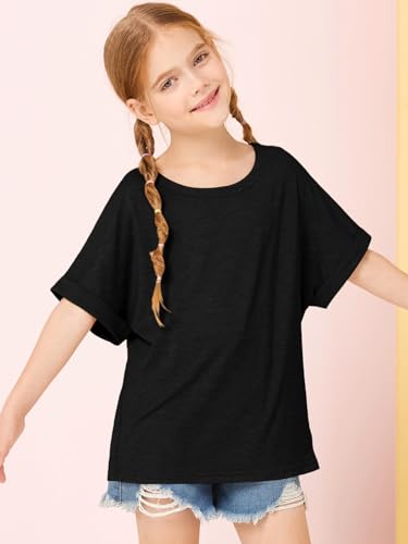 Image of Haloumoning Girls Oversized T-Shirts Short Sleeve Crewneck Summer Casual Loose Tops Tees
