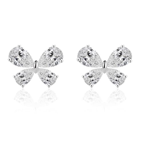 Butterfly Stud Earrings – 925 Sterling Silver with Sparkling Zircon, Dainty Simple,for woman and girl, Jewelry Gift with Box, 1.2cm × 1cm