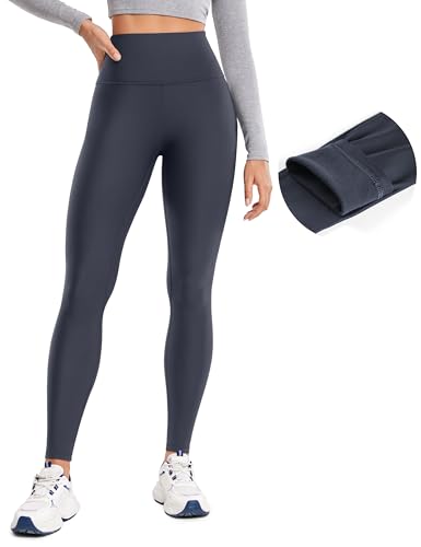 CRZ YOGA Fleece Lined Leggings 28'' - Thermal Casual Lounge Workout Yoga Womens Full Length Pants Winter Warm Navy Small