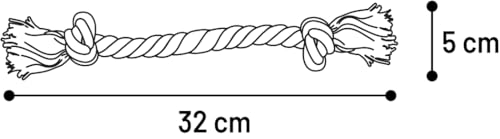 Flamingo Puppy Spielzeug Luro Seil mit 2 Knoten Braun – M | 32 cm L x 5 cm B x 5 cm H, 100% Natürlicher Hanf, Verhindert Zahnbelag und Massiert das Zahnfleisch, Perfekt für Welpen!